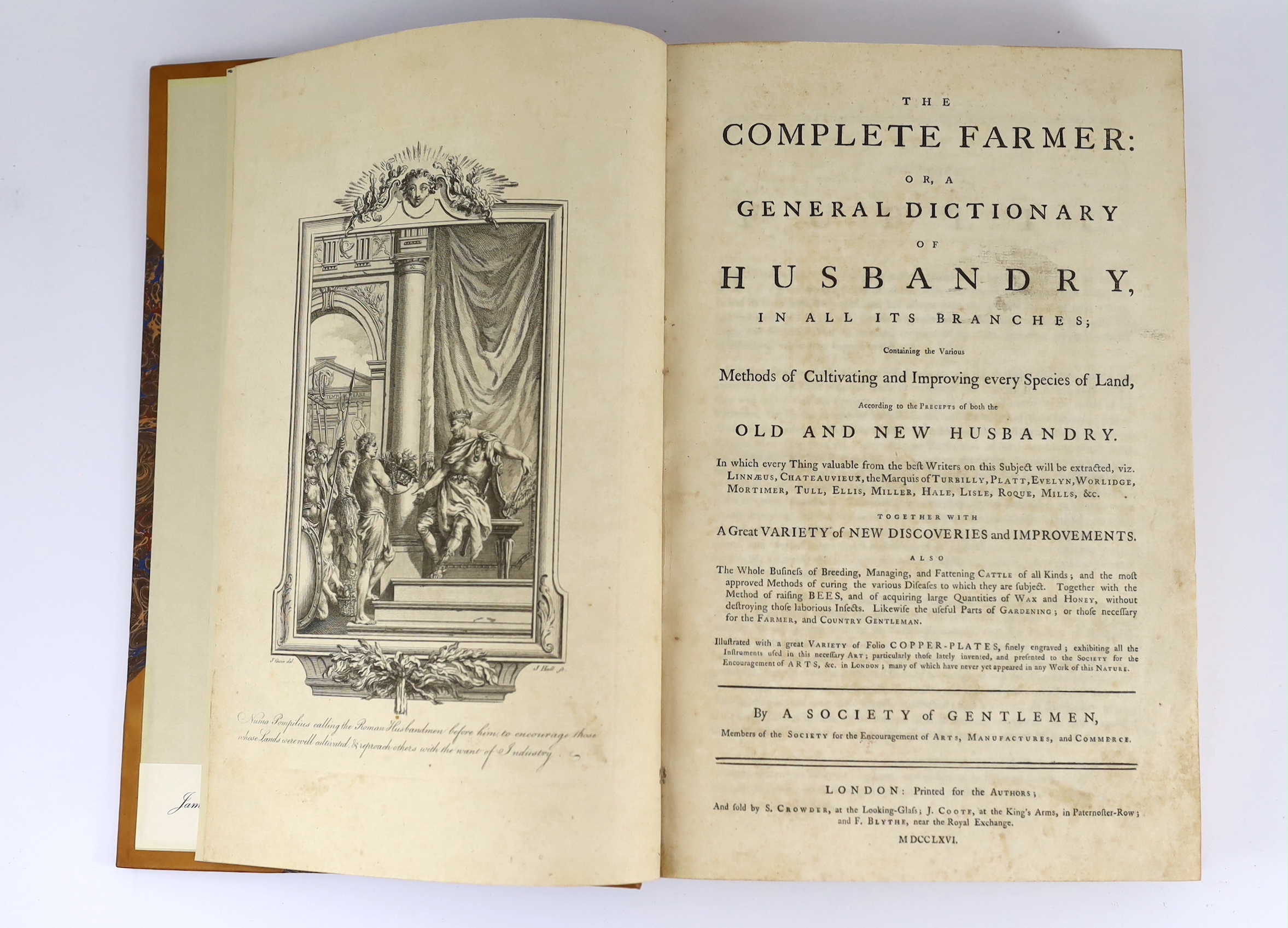 Society of Country Gentlemen - The Complete Farmer: or, a General Dictionary of Husbandry, in all its branches ... frontis and 27 plates; newly rebound half calf and marbled boards, gilt ruled panelled spine, folio. prin